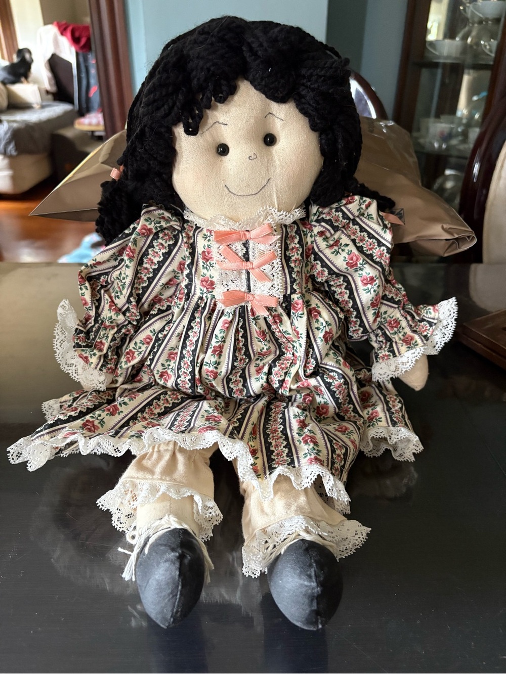 Handmade Style Rag Doll in Cream with Pink Floral Dress
